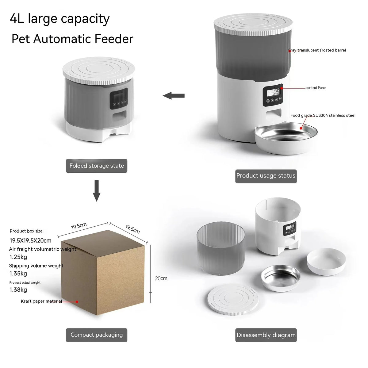 Smart Automatic Pet Feeder for Cats & Dogs — 4L, WiFi App Control, USB Powered