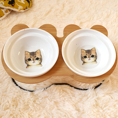 Elevated Cat Bowl Holder for Spine Health — Ergonomic Ceramic Feeding Station, Single or Double