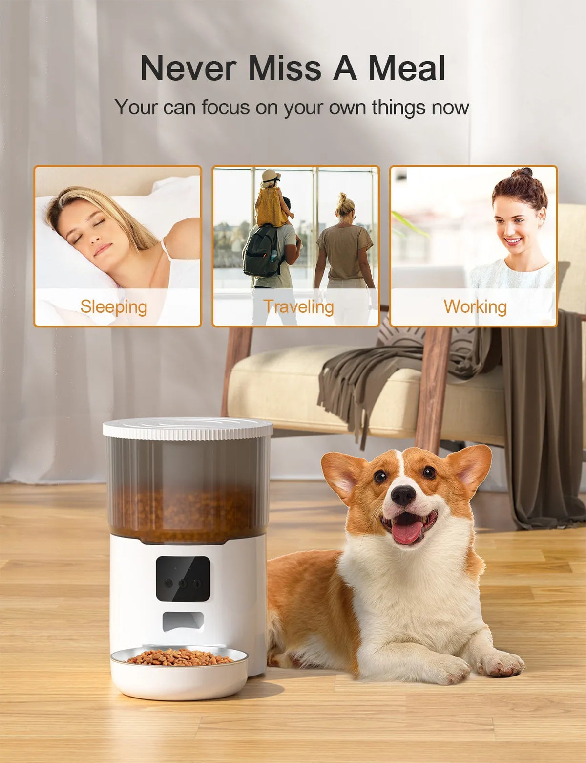 Smart Automatic Pet Feeder for Cats & Dogs — 4L, WiFi App Control, USB Powered