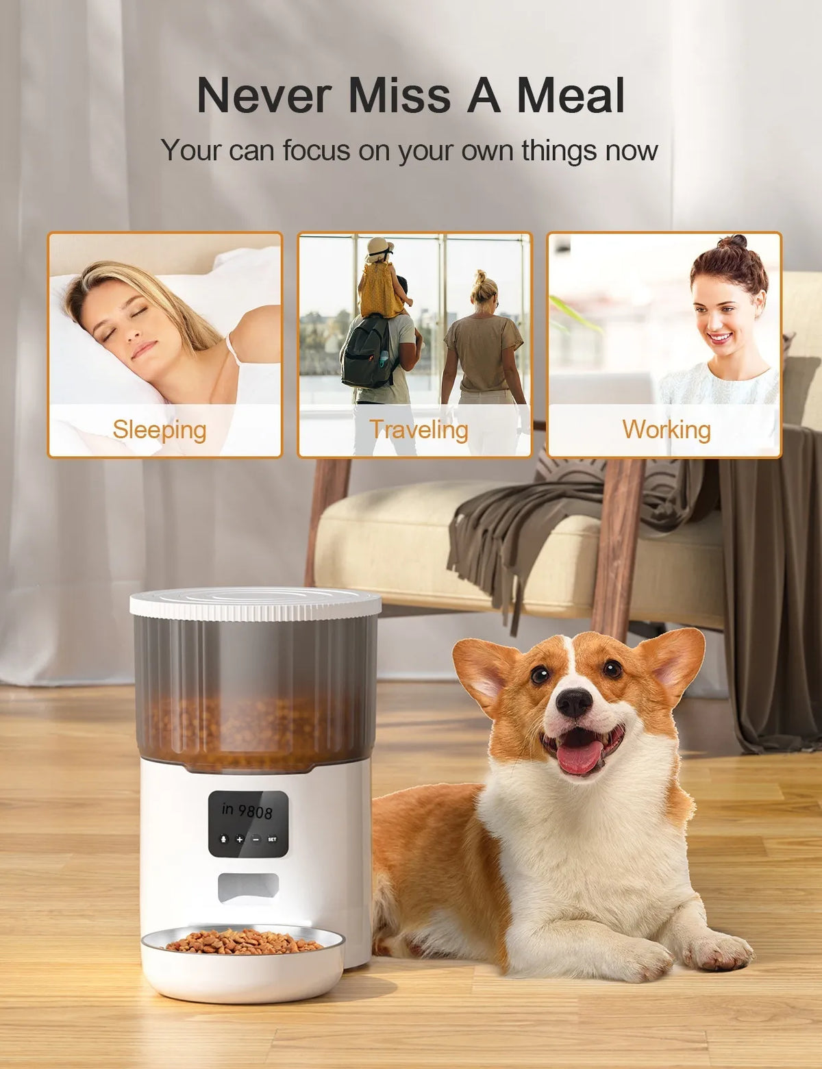 Smart Automatic Pet Feeder for Cats & Dogs — 4L, WiFi App Control, USB Powered
