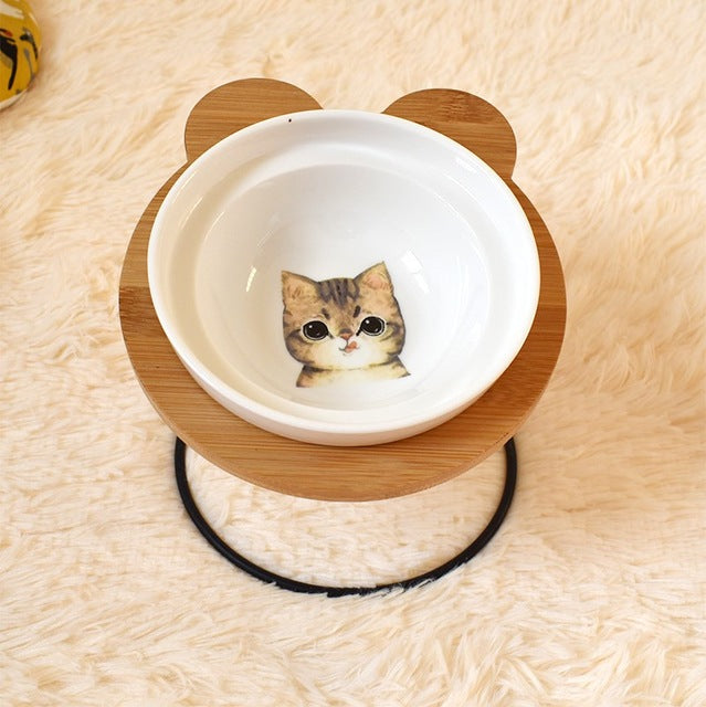 Elevated Cat Bowl Holder for Spine Health — Ergonomic Ceramic Feeding Station, Single or Double