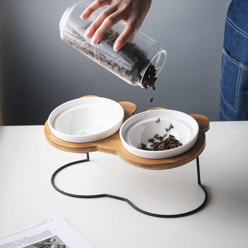 Elevated Cat Bowl Holder for Spine Health — Ergonomic Ceramic Feeding Station, Single or Double