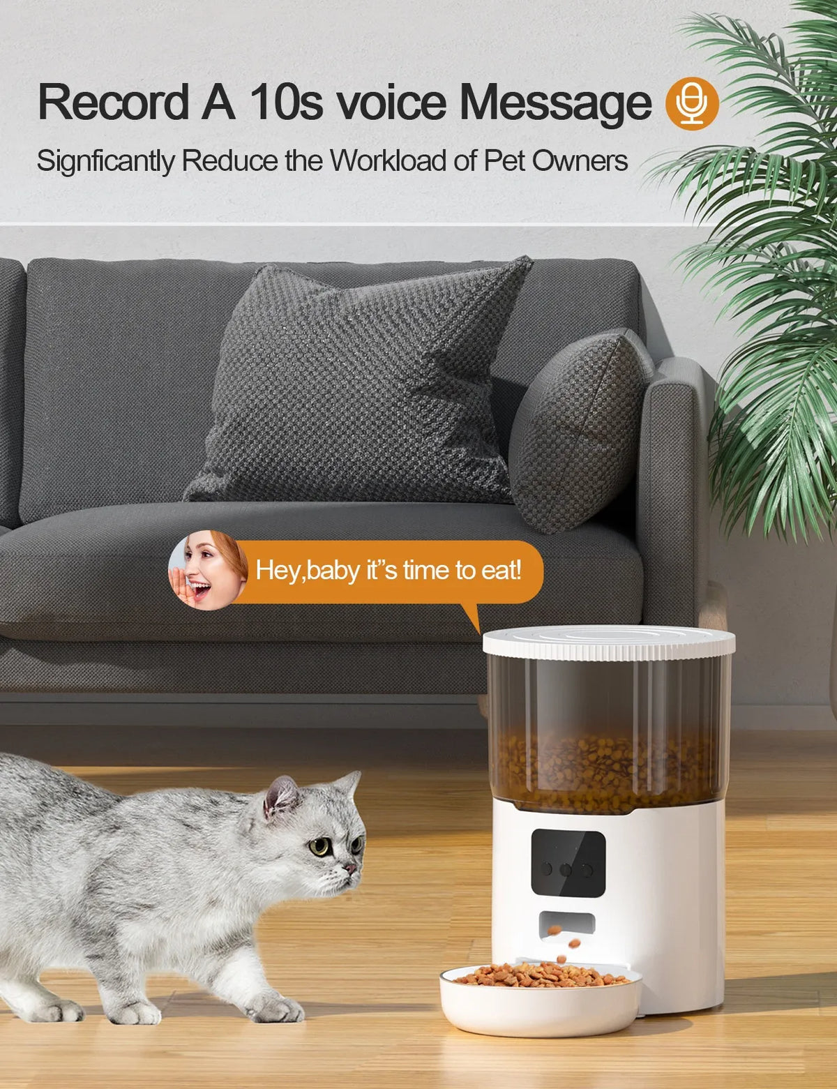 Smart Automatic Pet Feeder for Cats & Dogs — 4L, WiFi App Control, USB Powered