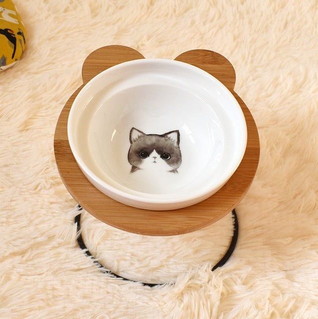 Elevated Cat Bowl Holder for Spine Health — Ergonomic Ceramic Feeding Station, Single or Double