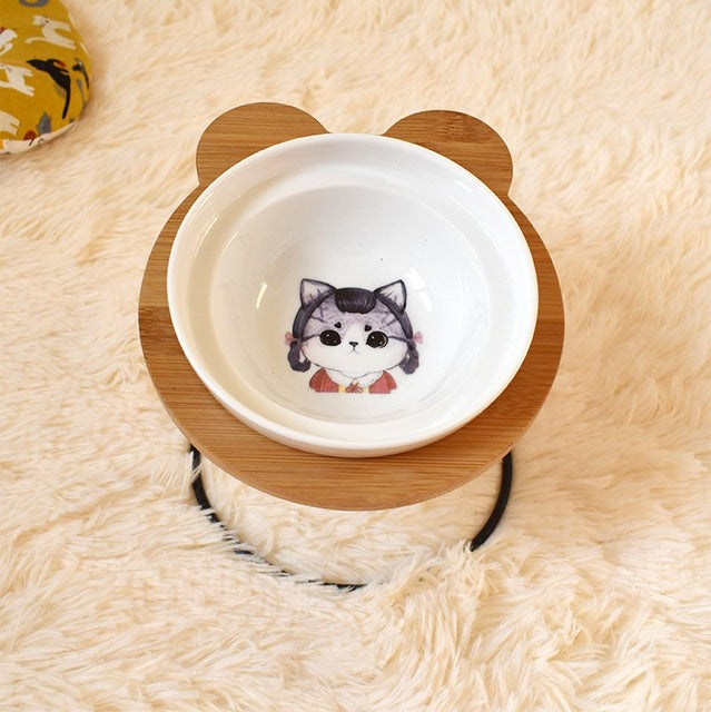 Elevated Cat Bowl Holder for Spine Health — Ergonomic Ceramic Feeding Station, Single or Double