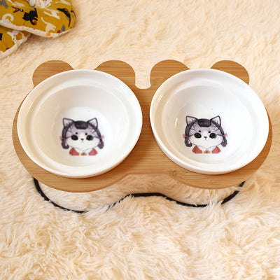 Elevated Cat Bowl Holder for Spine Health — Ergonomic Ceramic Feeding Station, Single or Double