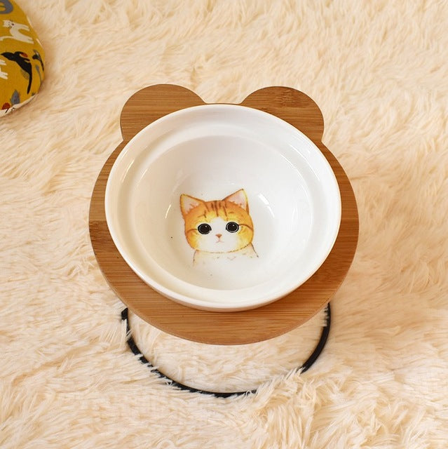 Elevated Cat Bowl Holder for Spine Health — Ergonomic Ceramic Feeding Station, Single or Double
