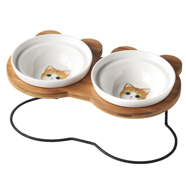Elevated Cat Bowl Holder for Spine Health — Ergonomic Ceramic Feeding Station, Single or Double